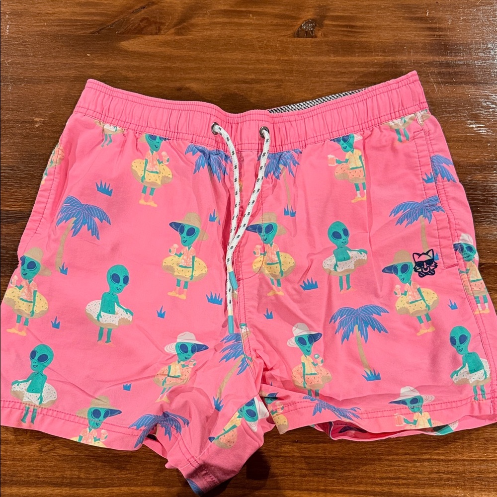 Alien Print Pink Swim Trunks